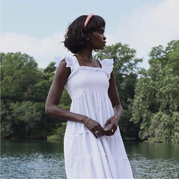 The Ellie Nap Midi Ruffle Dress in Dreamy Sheer White Swiss Dot Size XS - Picture 5 of 14